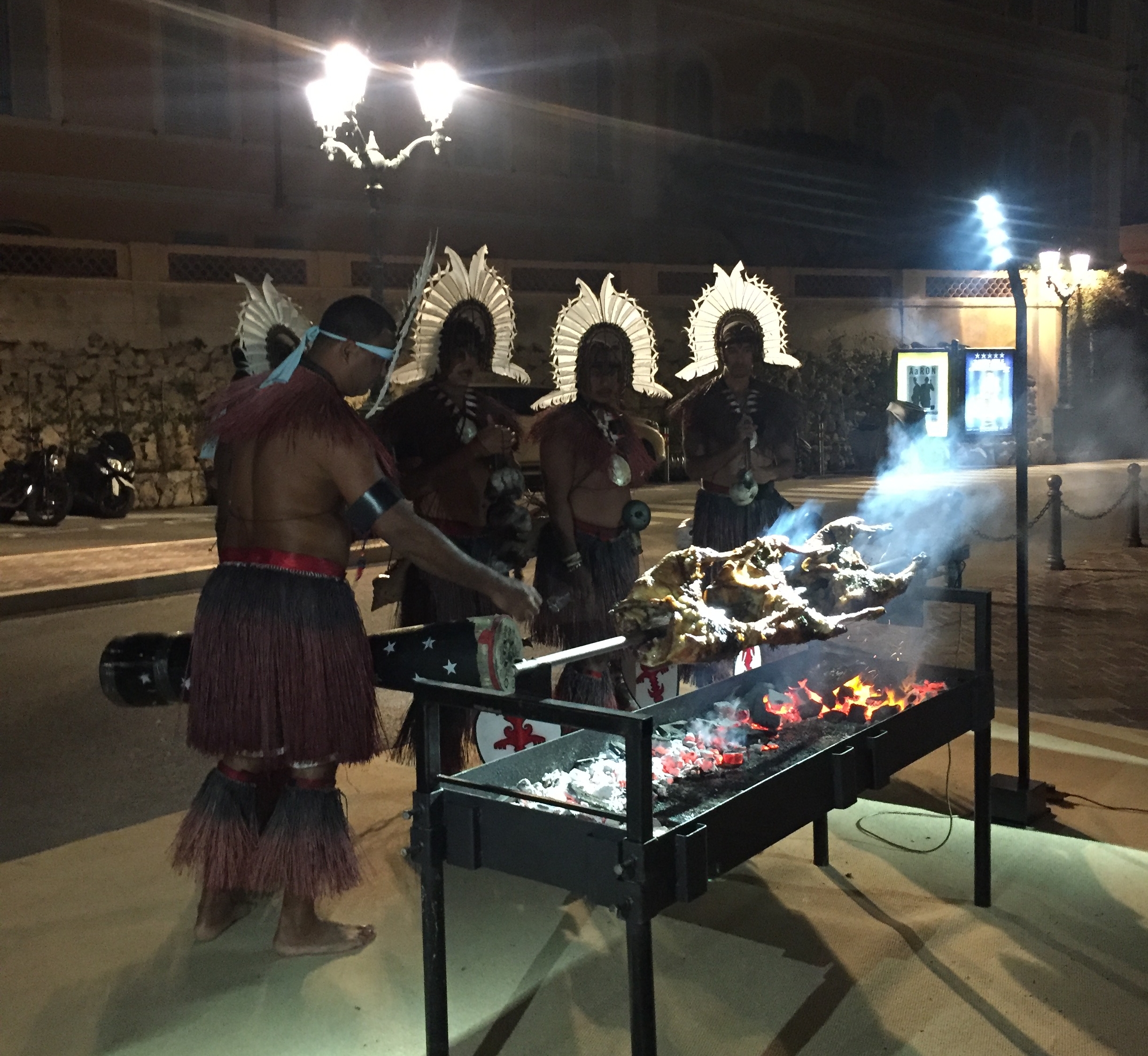 Aboriginal dancers keeping warm