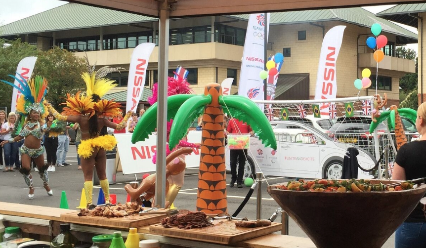  As we have 2 Brazilian rotisserie machines we were the obvious choice for Nissan when they wanted to create a Brazilian themed party. BBQ catering for summer events in London, Essex and across the UK 