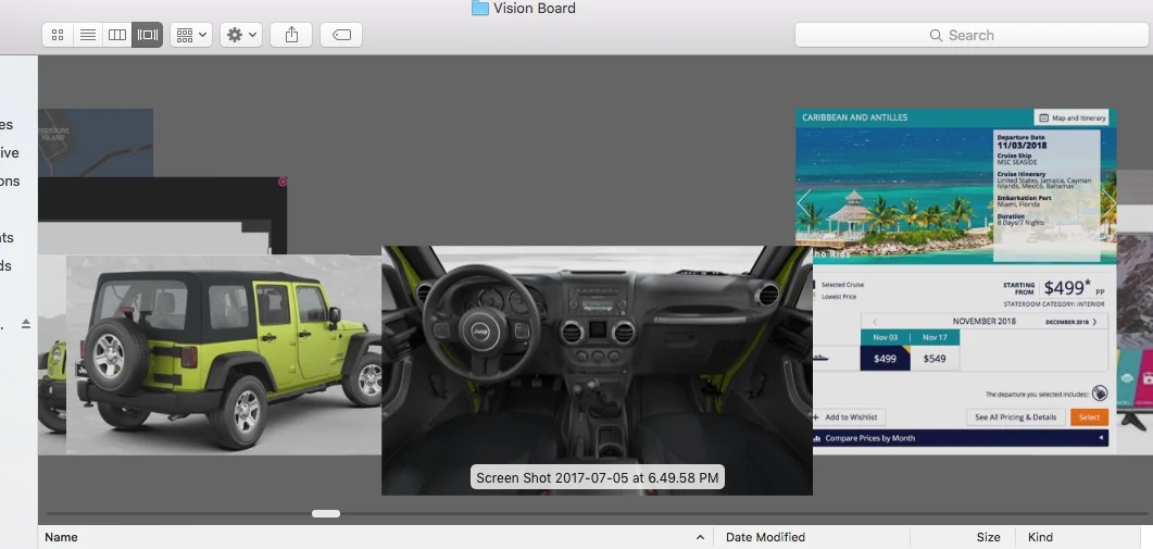 Here's a screen shot of some of my vision board right now.