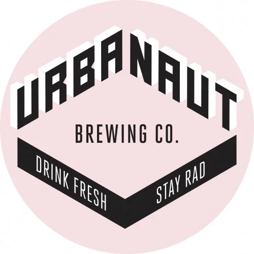 Logo for UrbanAutt Brewing Co. with the slogan 'Drink Fresh Stay Rad' in black and white text on a pink circular background.