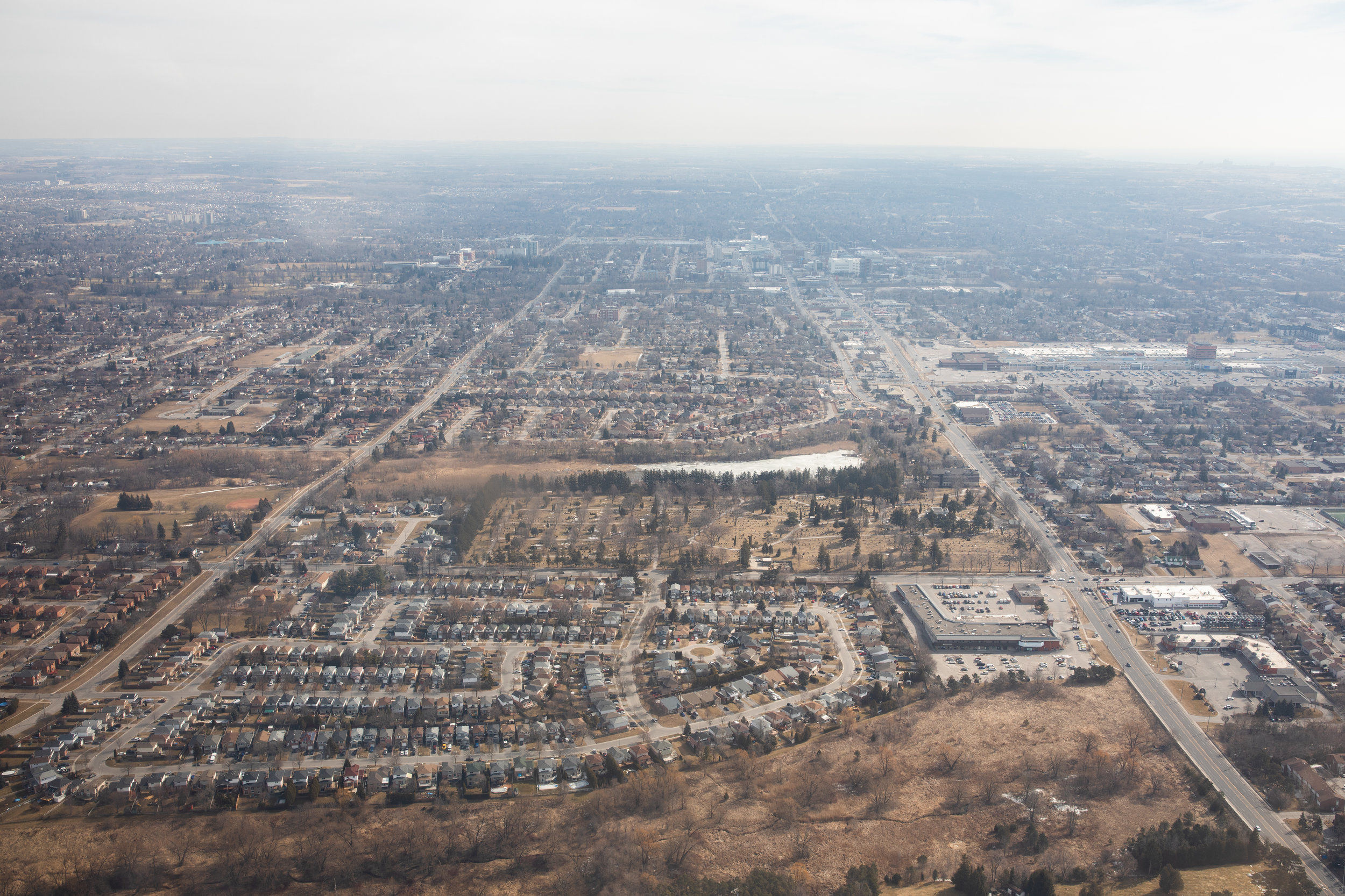  March 24th 2019.  Entering Oshawa from the west side,  I flew in a small plane from the Oshawa Airport over the town.  This is on the edge of Whitby, with Thorton Rd and Dundas/King in site.  