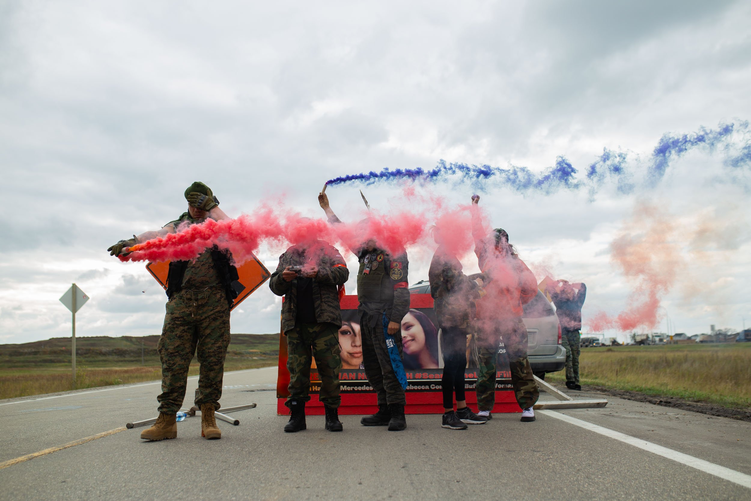  A group of First Nations Indigenous Warriors (FNIW) begin the protest road blockade to Brady Landfill. 