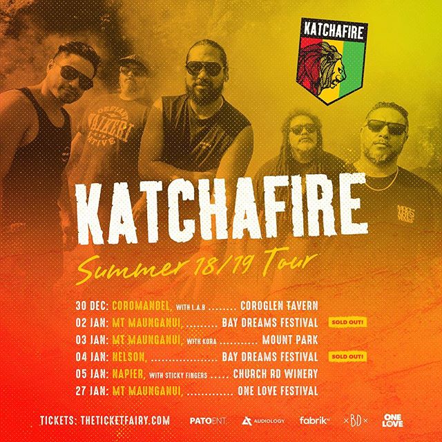 2 new Katchafire shows have just been added with special guests &gt;&gt;
Katchafire &amp; L.A.B - Coroglen
Katchafire &amp; Kora - Mount Maunganui

Tickets are on sale next Wednesday November 7th at 7pm. 🇬🇳️🇬🇳️🇬🇳️ @audiology_touring @fabriknz @