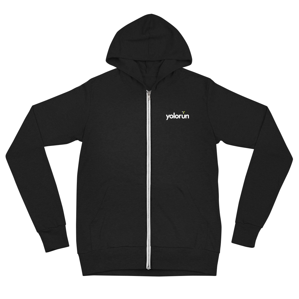 BLACK ZIPPER HOODIE - EMBROIDERED PRINT