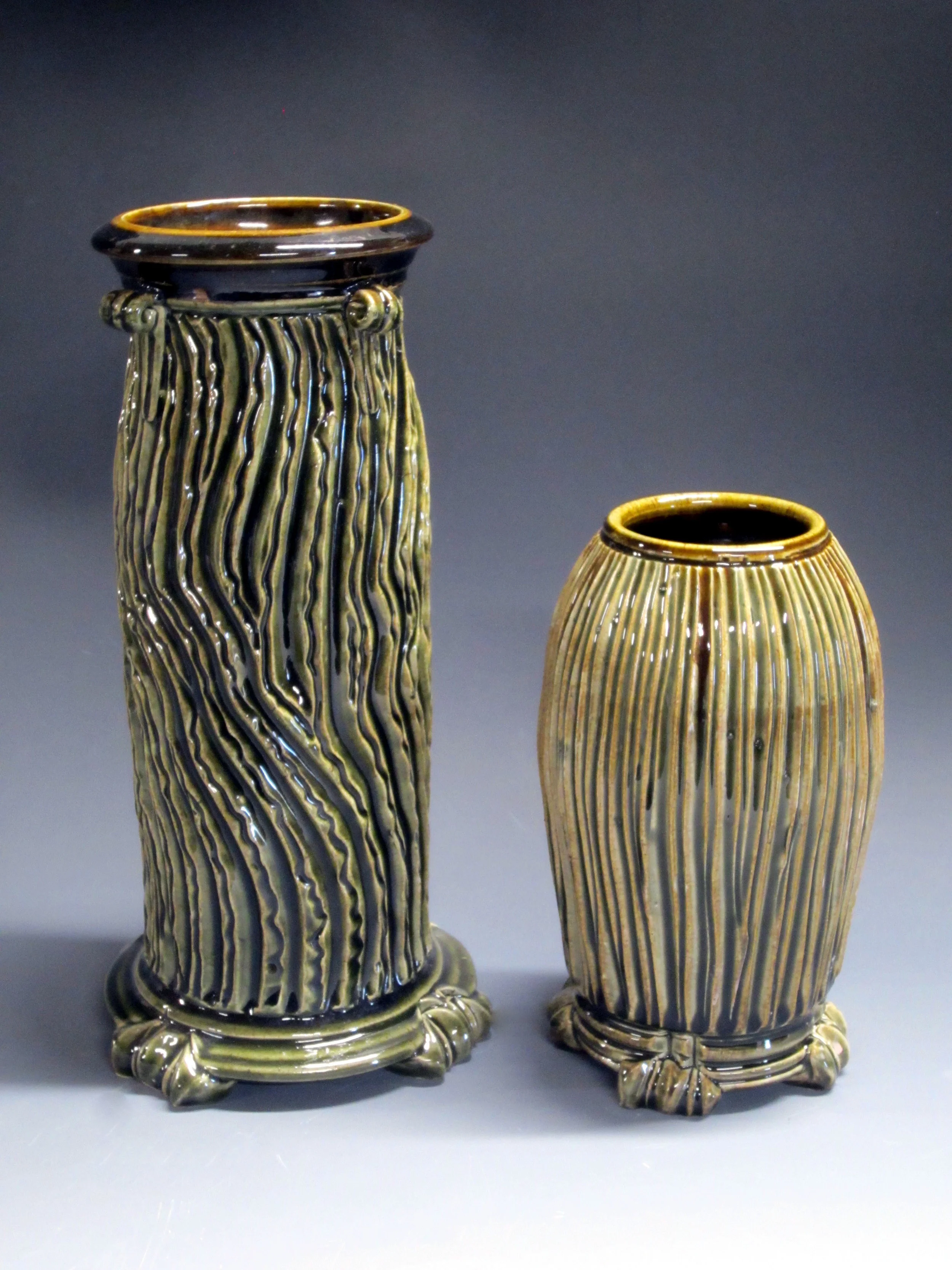 Nageire Vases Carved - Green Celadon Glaze