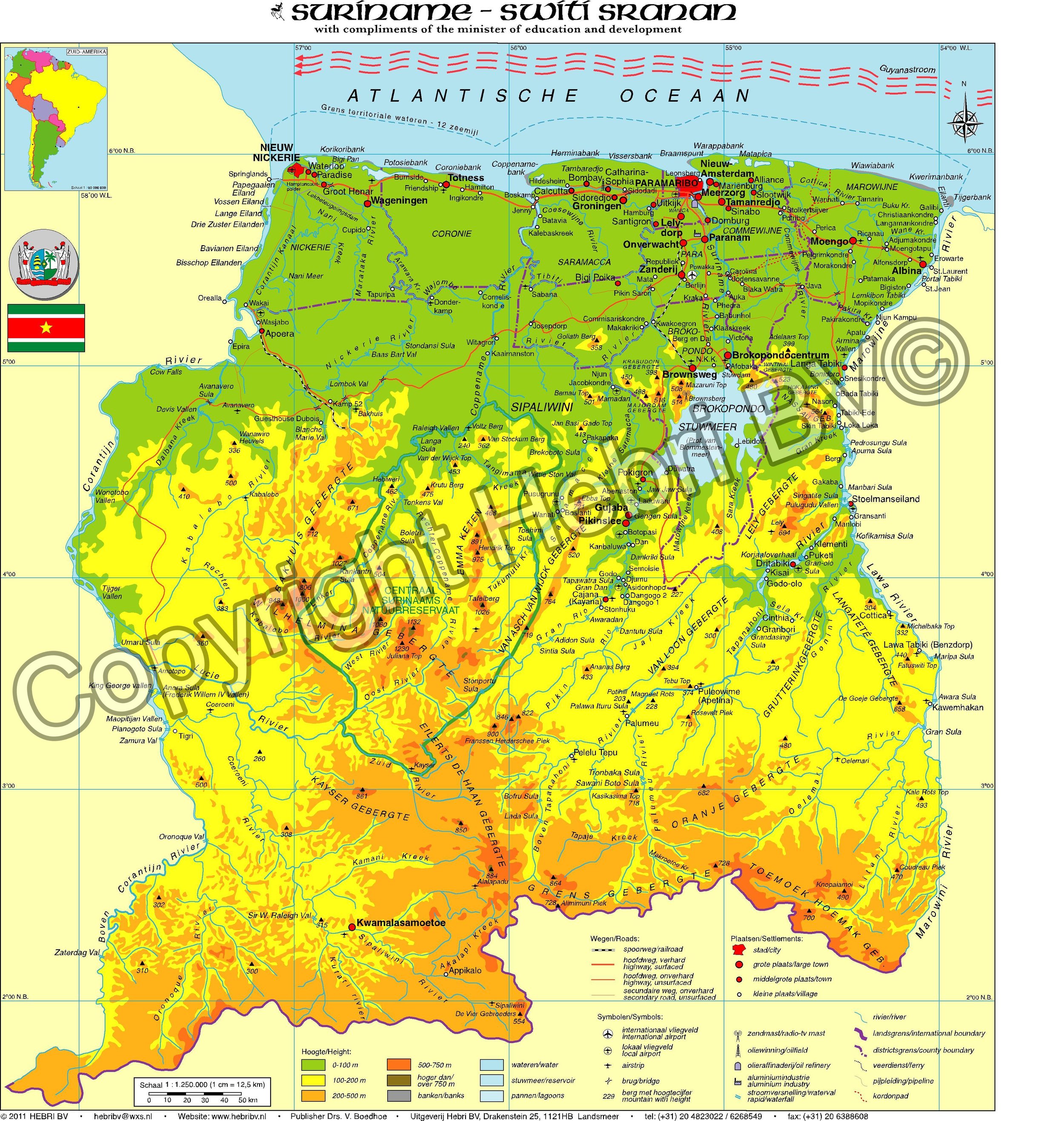 De minikaart van Suriname