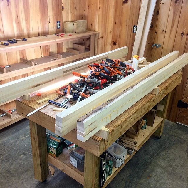 Building custom touring skis. The lightest wooden cores we&rsquo;ve built- mostly Maine poplar, except for ash under foot. #pileofclamps