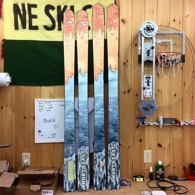 Recently built custom touring skis named the Freedom Light (līt). The owners decided to go with a variation of our top sheet design, opting for more of the original @jillpelto artwork.  These look great, have many touring specific features and have t