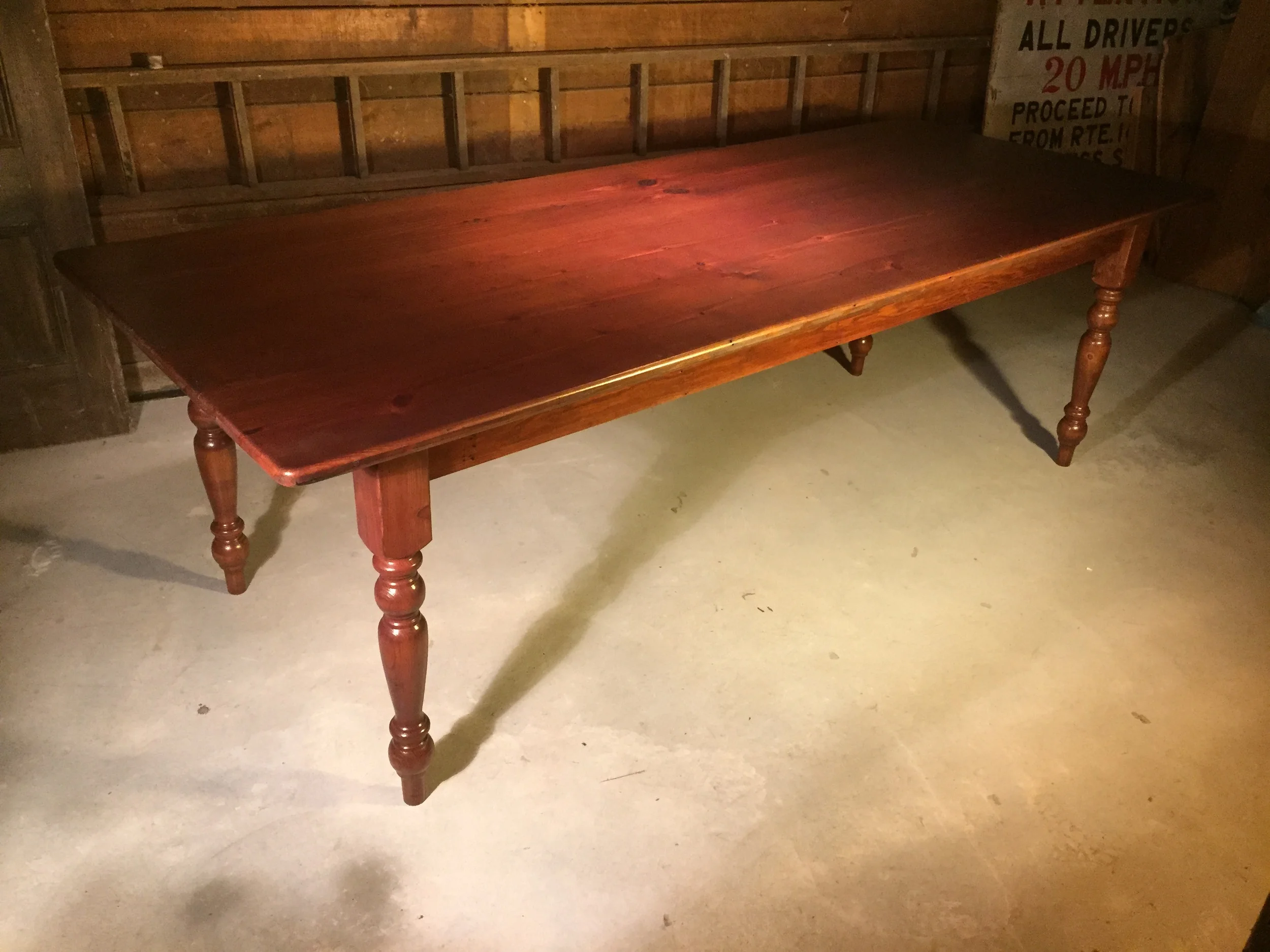 8' thin top Dining table with American turned legs and Mahogany finish