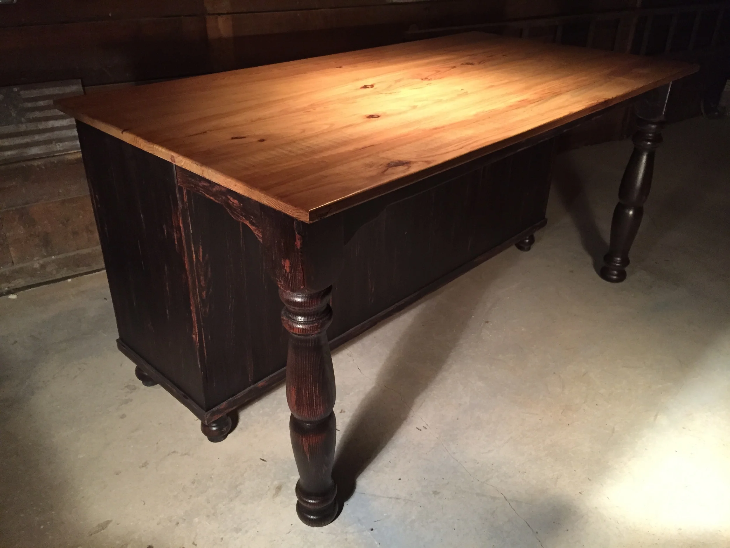 80"x40"x36"h Large Kitchen Island finished in Golden Brown with Black base (back view)