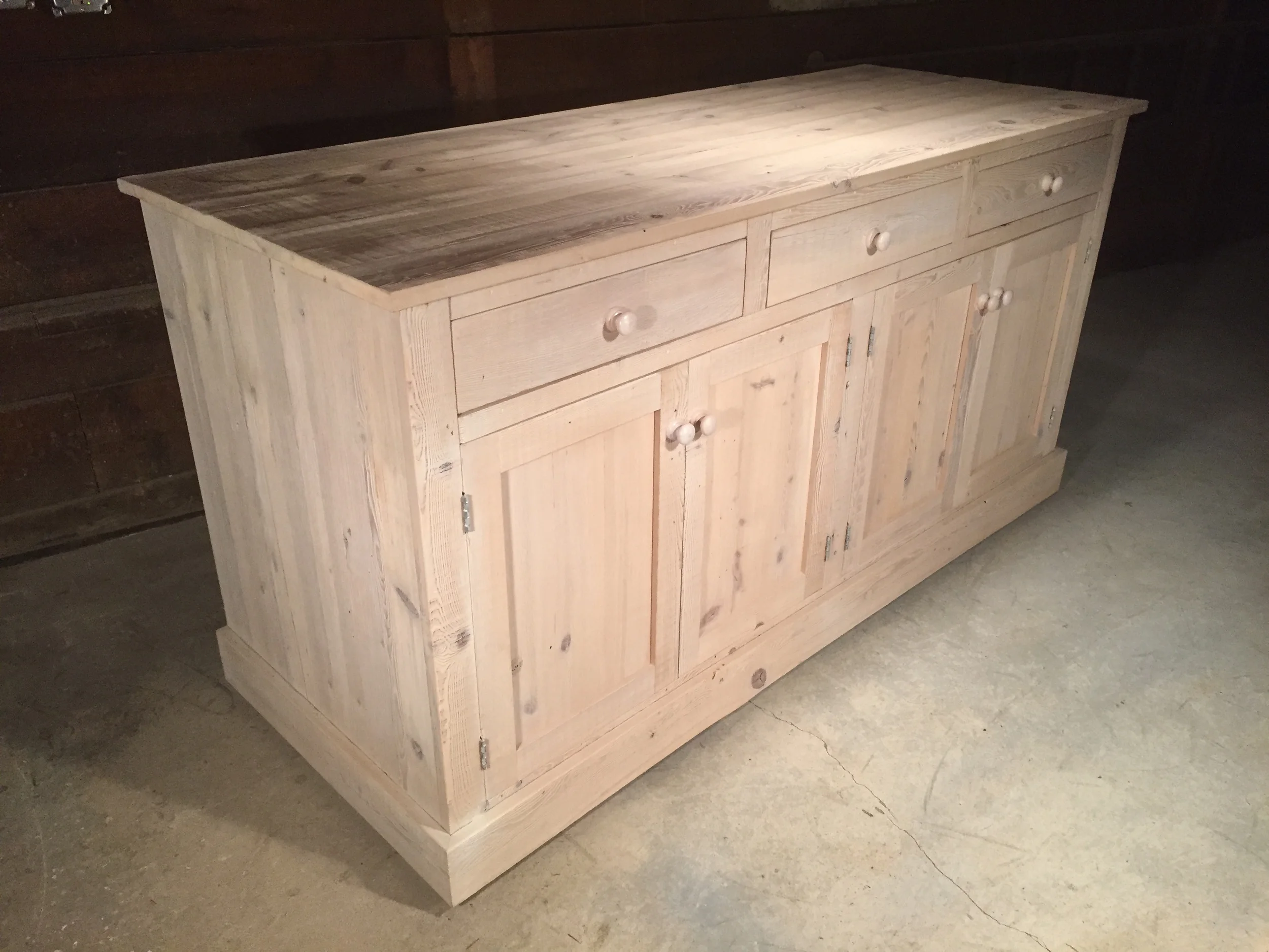 66"x20"x34"h 3 over 4 server in weathered English pine finished in White Wash