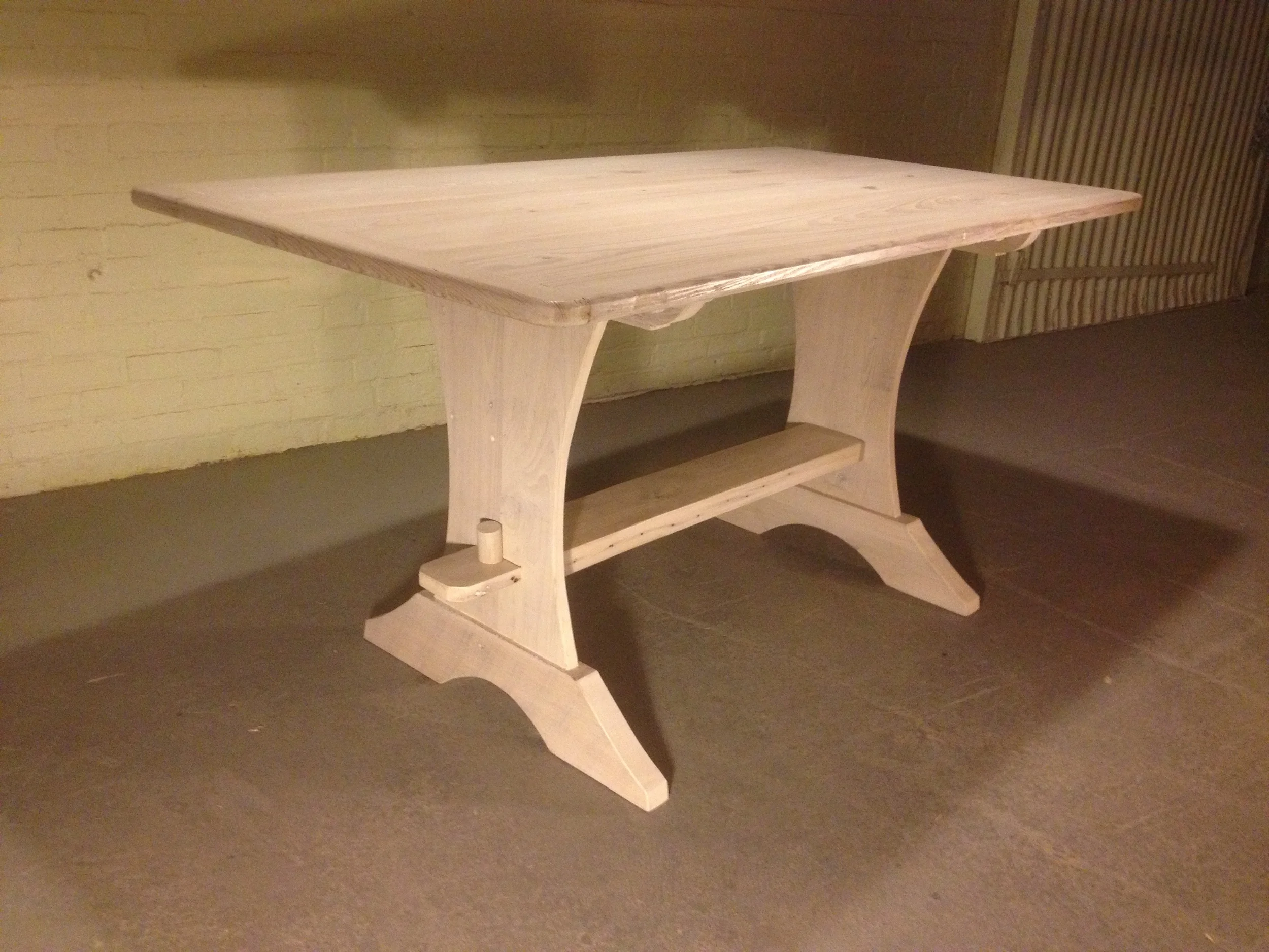5' thin top Essex trestle with a White Wash finish