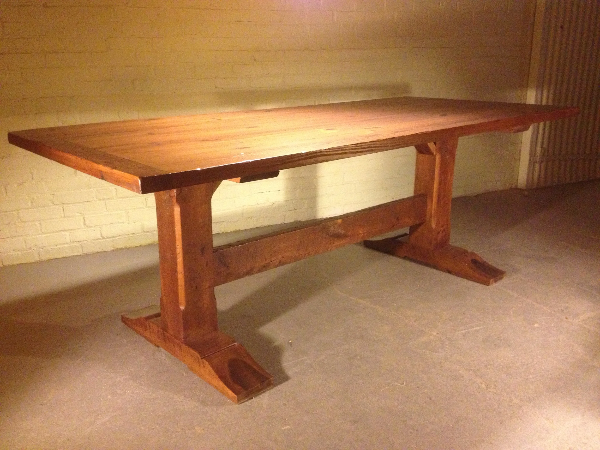 8' thick top Timber trestle with 3" breadboards finished in Hazelnut