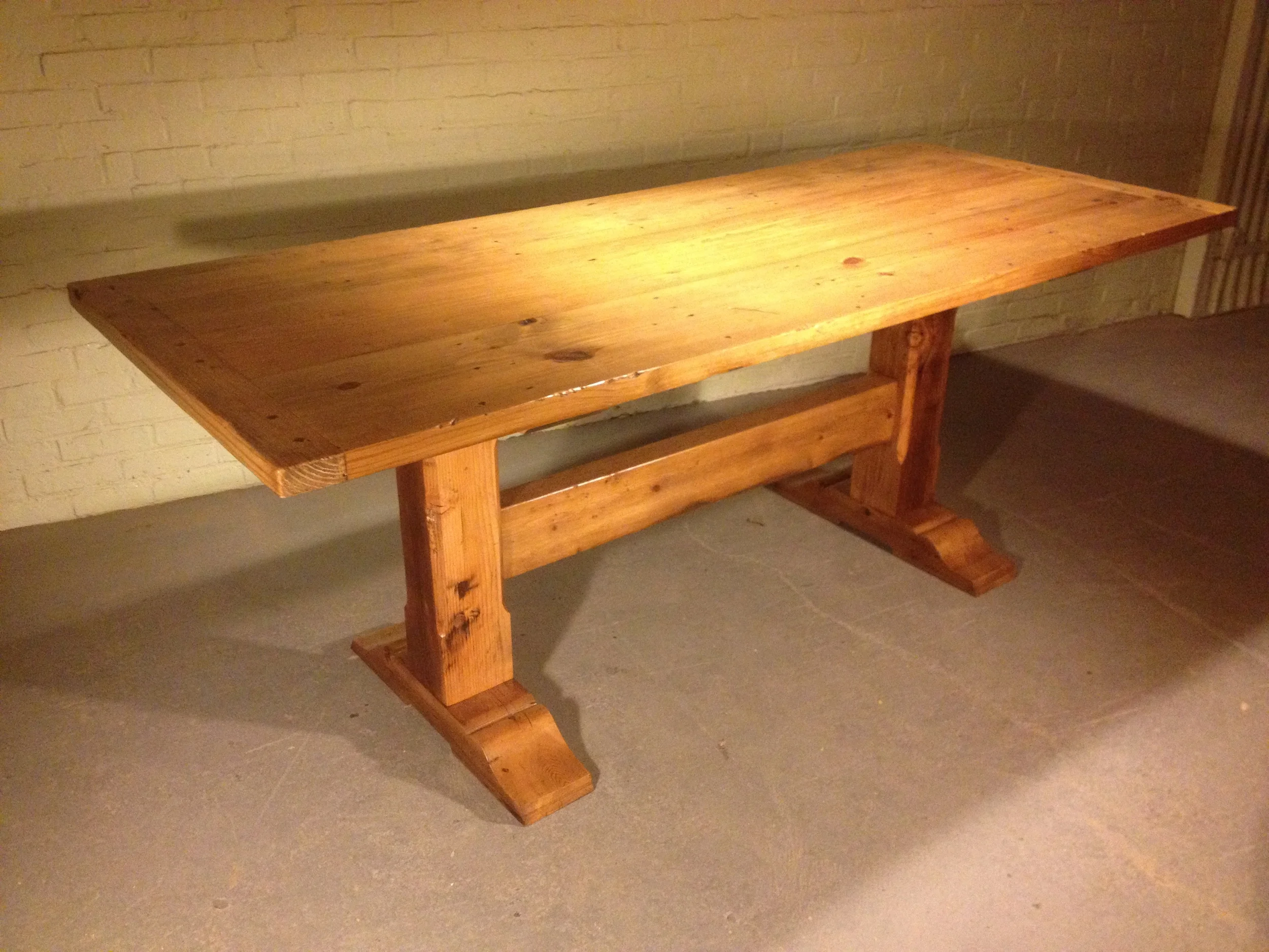 8' thick top Timber trestle with 3" breadboards finished in Golden Brown