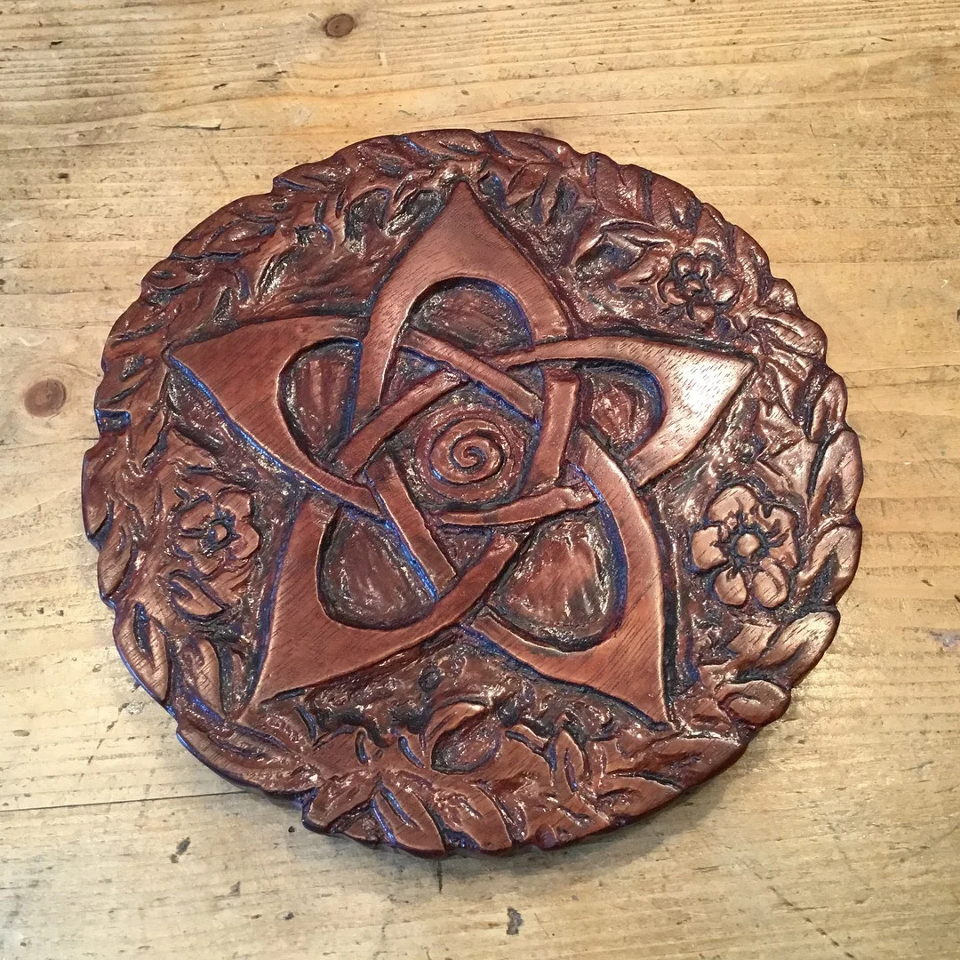 6" mahogany Paten with carved pentacle