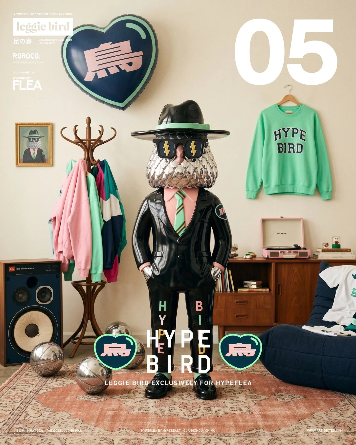 𝗛𝘆𝗽𝗲𝗳𝗹𝗲𝗮 獨家首發 ! 𝗟𝗲𝗴𝗴𝗶𝗲 𝗕𝗶𝗿𝗱 𝟬𝟱 『 𝗛𝘆𝗽𝗲 𝗕𝗶𝗿𝗱 』 𝗦𝗽𝗲𝗰𝗶𝗮𝗹 𝗘𝗱𝗶𝘁𝗶𝗼𝗻 率性登場

延續經典，Leggie Bird 這次換上了一身深邃神祕的酷黑外衣，準備在街頭文化中擦出新火花。

全新推出的 Leggie Bird 05 命名為『 Hype Bird 』，是特別為今次 Hypeflea by Hypebeast 打造的專屬特別配色。角色整體以沉穩耐看的黑色作為