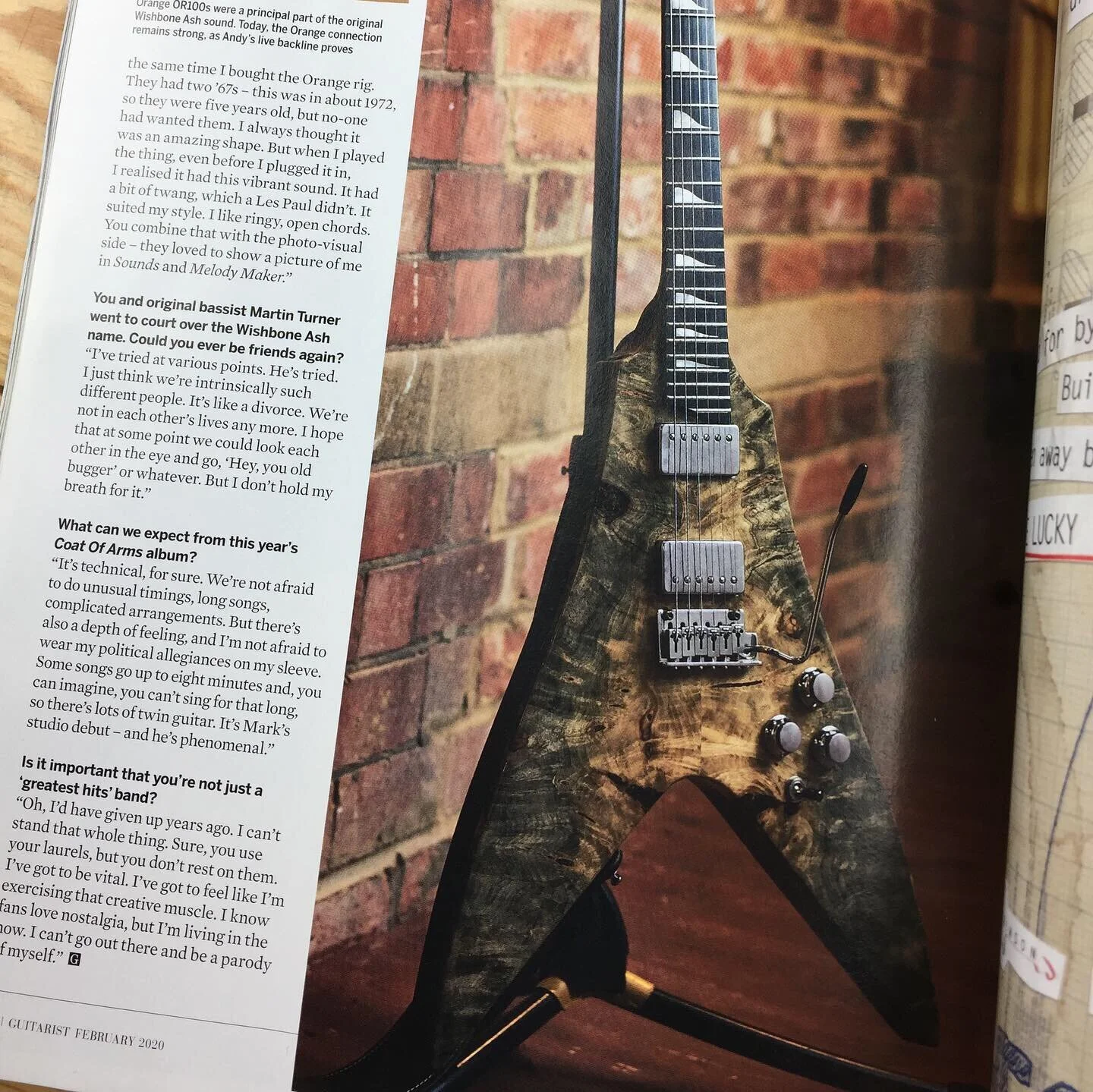 Flying V guitar made from swamp ash in Guitarist magazine