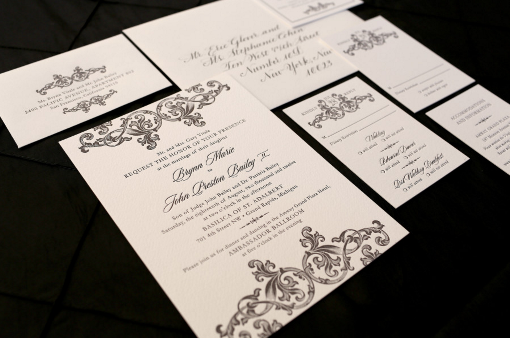 letterpress wedding invitation with classic design