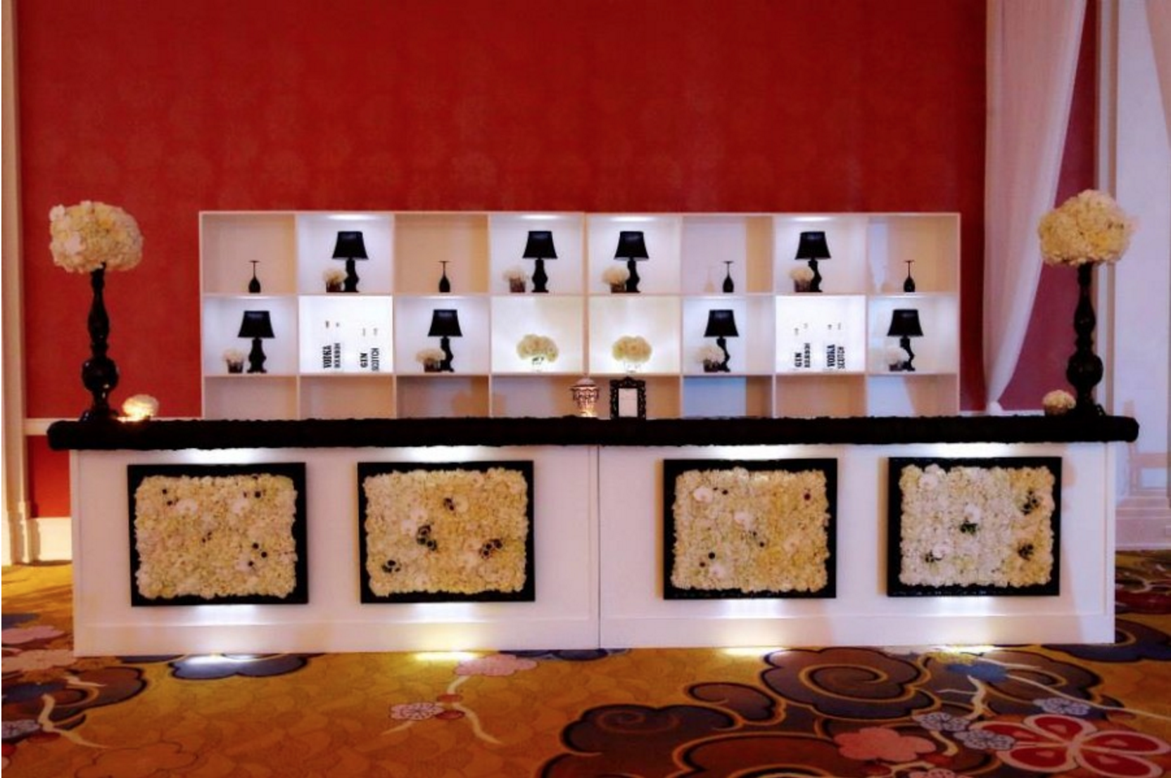 beautiful bar at classic black and white wedding