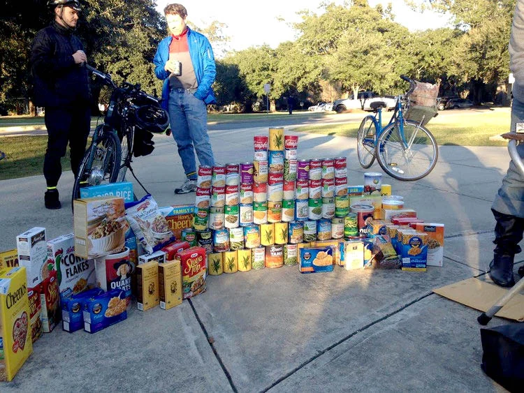 Food donated to the Greater Baton Rouge food bank through the Cranksgiving scavenger hunt in 2016.