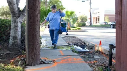 Broken sidewalks are challenging to navigate.