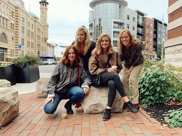 A family (you and the best women you know) can look like anything (taking self-timer photos outside your favorite coffee shop).