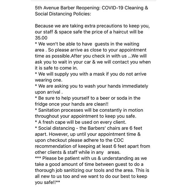 Our reservation website is back up and running! Here are some guidelines on how we&rsquo;re planning to achieve a safe and healthy re-opening 💈 Book now!