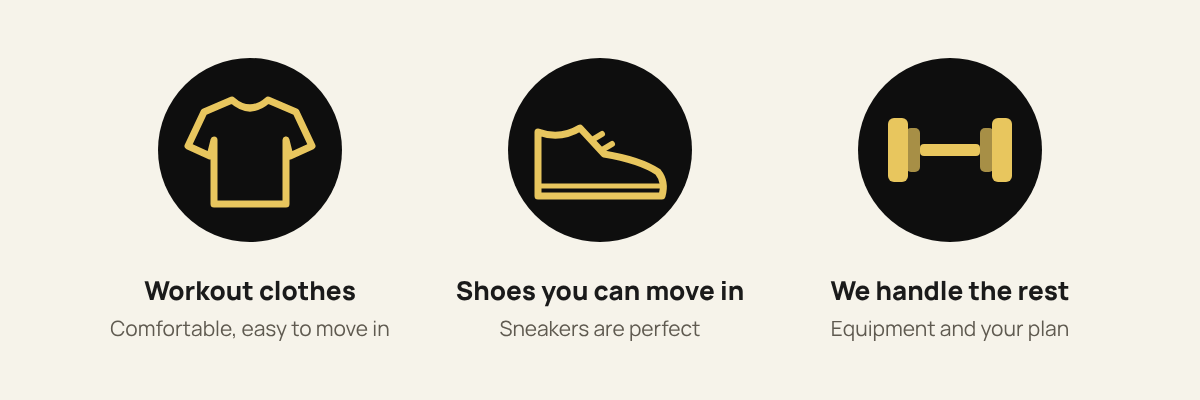 What to bring: comfortable workout clothes and shoes you can move in. We handle the rest.
