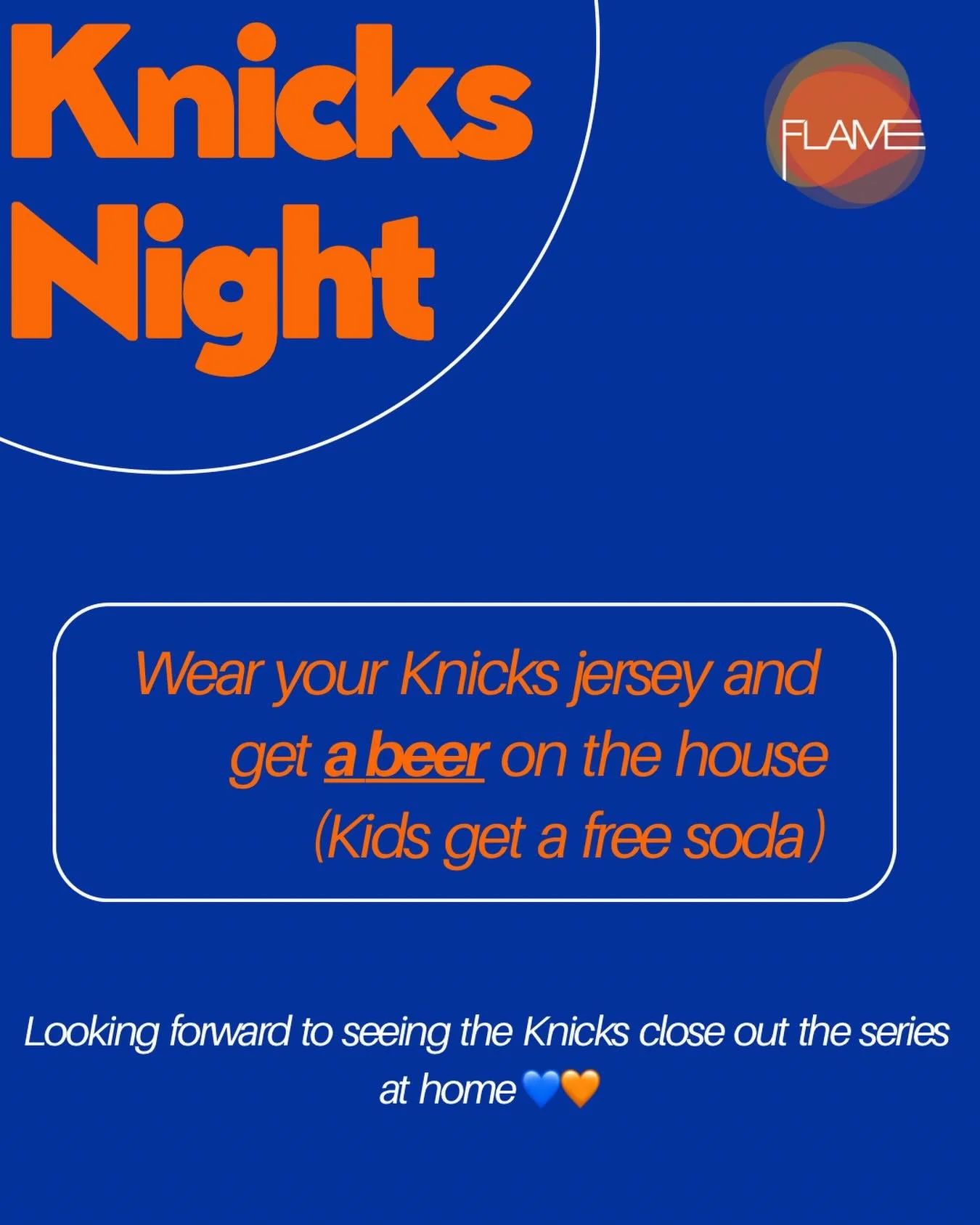 Wear your Knicks Jersey, get a FREE BEER. 

#knicks #knicksfan #uws #nycfood #nycrestaurant