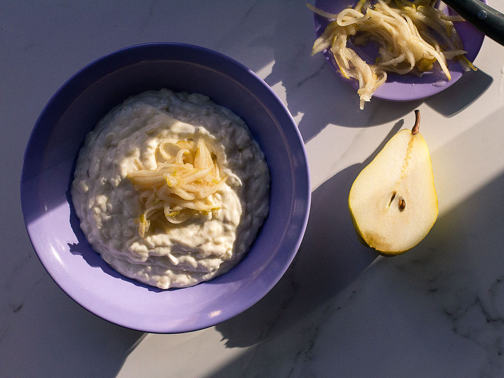 Lavendar Rice Pudding with Pears