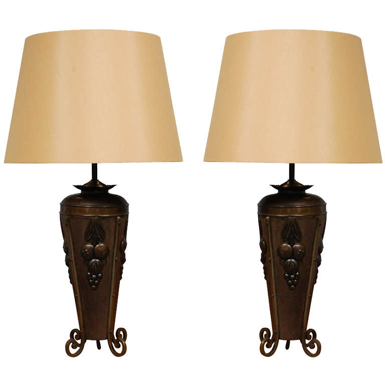 Pair Antique French Deco Urns As Table, Antique Jefferson Table Lamps