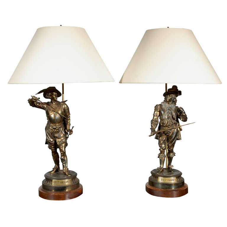 Pair Antique Cavalier Table Lamps, Antique Jefferson Table Lamps