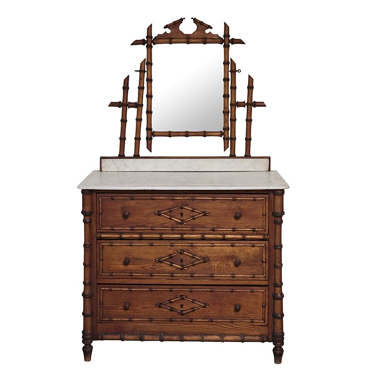 French Faux Bamboo Chest of Drawers with Mirror Jefferson West, Inc. French Faux Bamboo Chest of Drawers with Mirror Jefferson West, Inc.