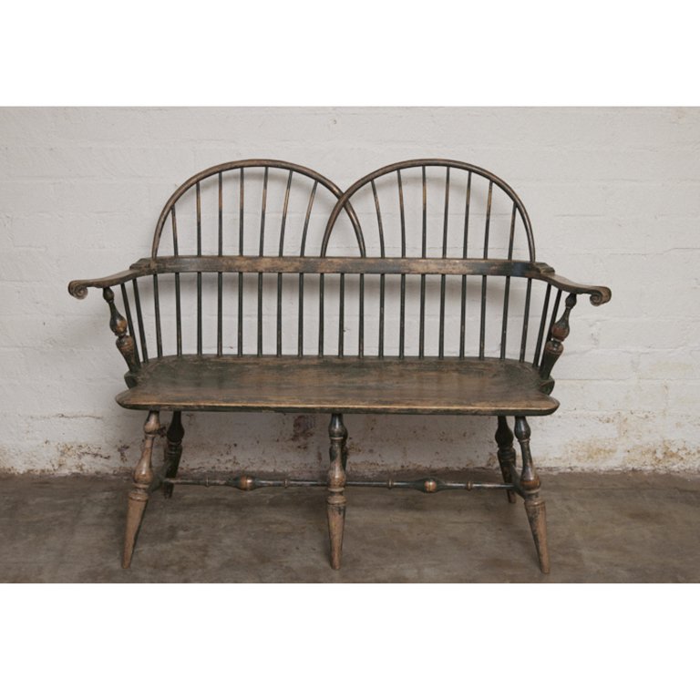 Distressed Dark Green Dimes Double Windsor Bench — Jefferson