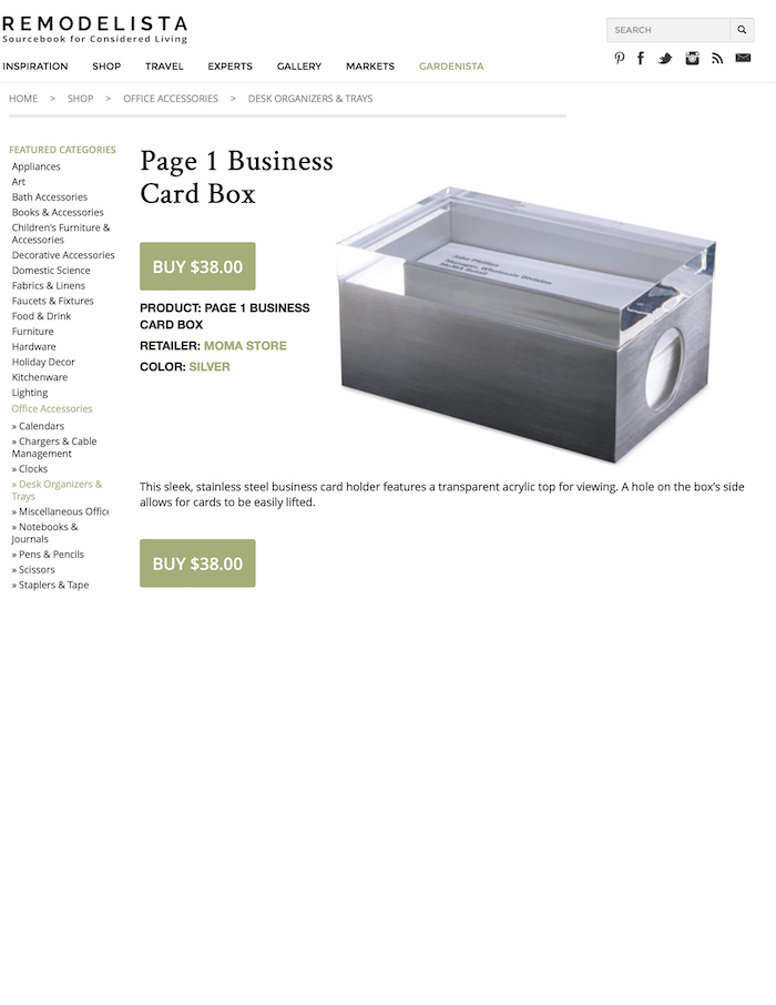 <html>Remodelista<p>Page 1 Business card box</html>