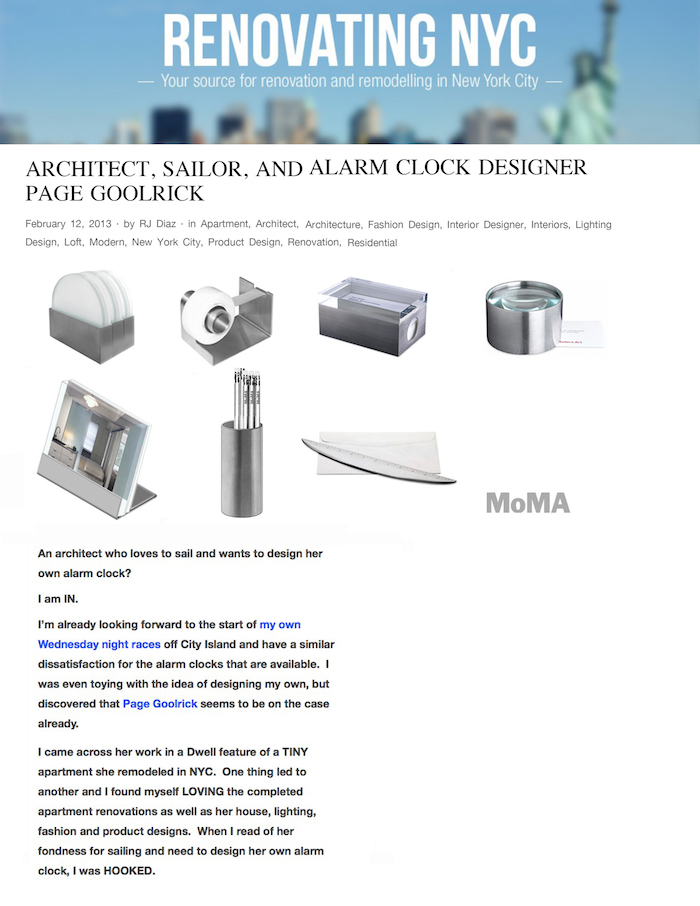 <html>Renovating NYC<p>Architect, Sailor and Alarm Clock Designer</html>