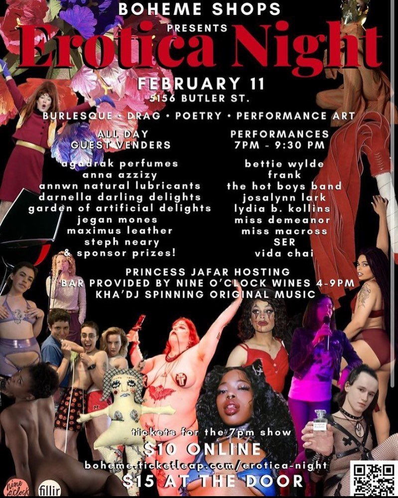catch us at @bohemeshops tomorrow night 🌖 alongside all these other amazing performers!! shows are 7-9pm with lots of shopping ahead of that, including a table by our very own @annaazizzy 😻 link in bio for discounted tix ❤️‍🔥🫡🔮
