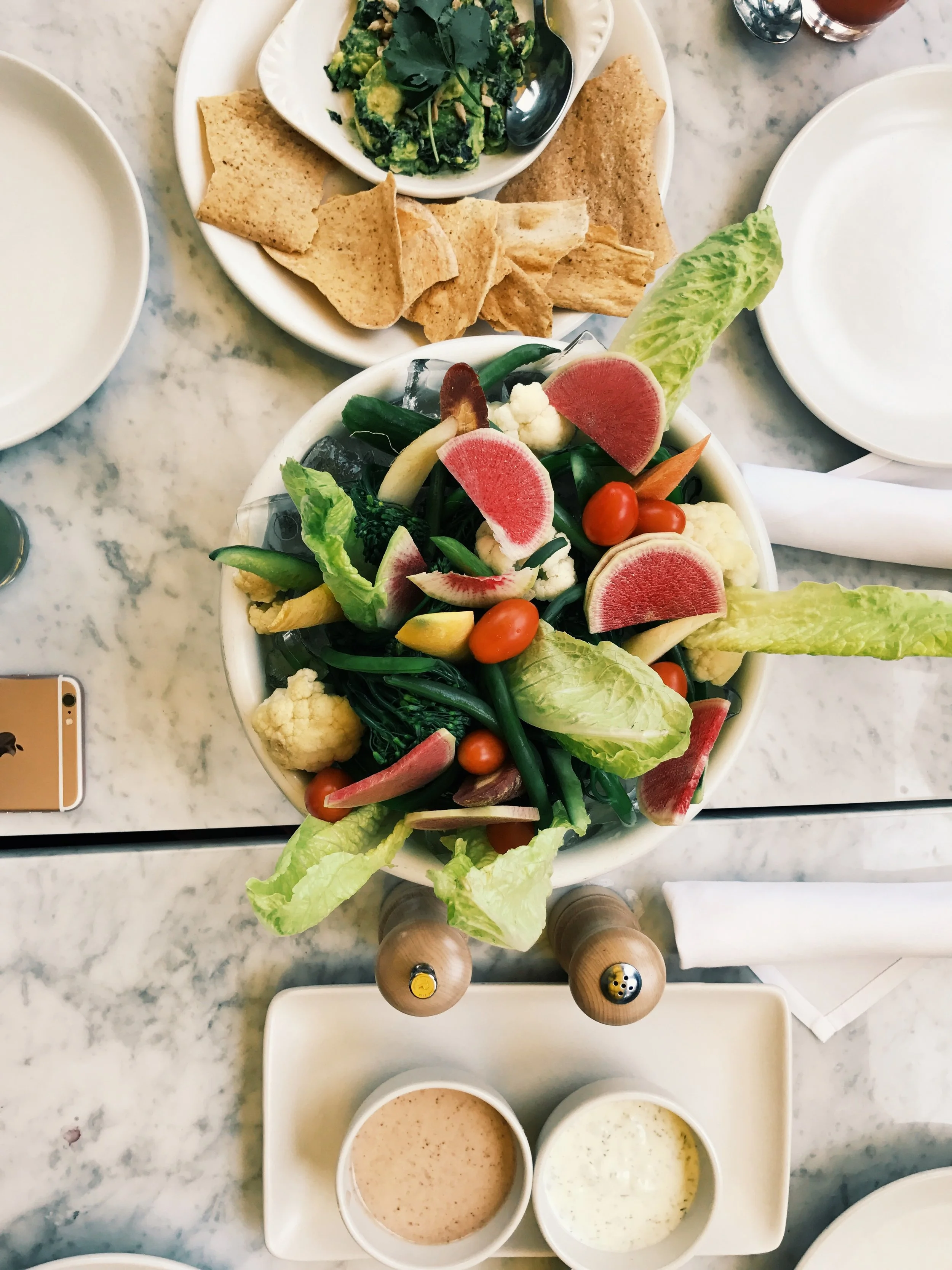 Appetizer: Farmers Market Crudités - chilled raw vegetables, tzatziki & black olive dip