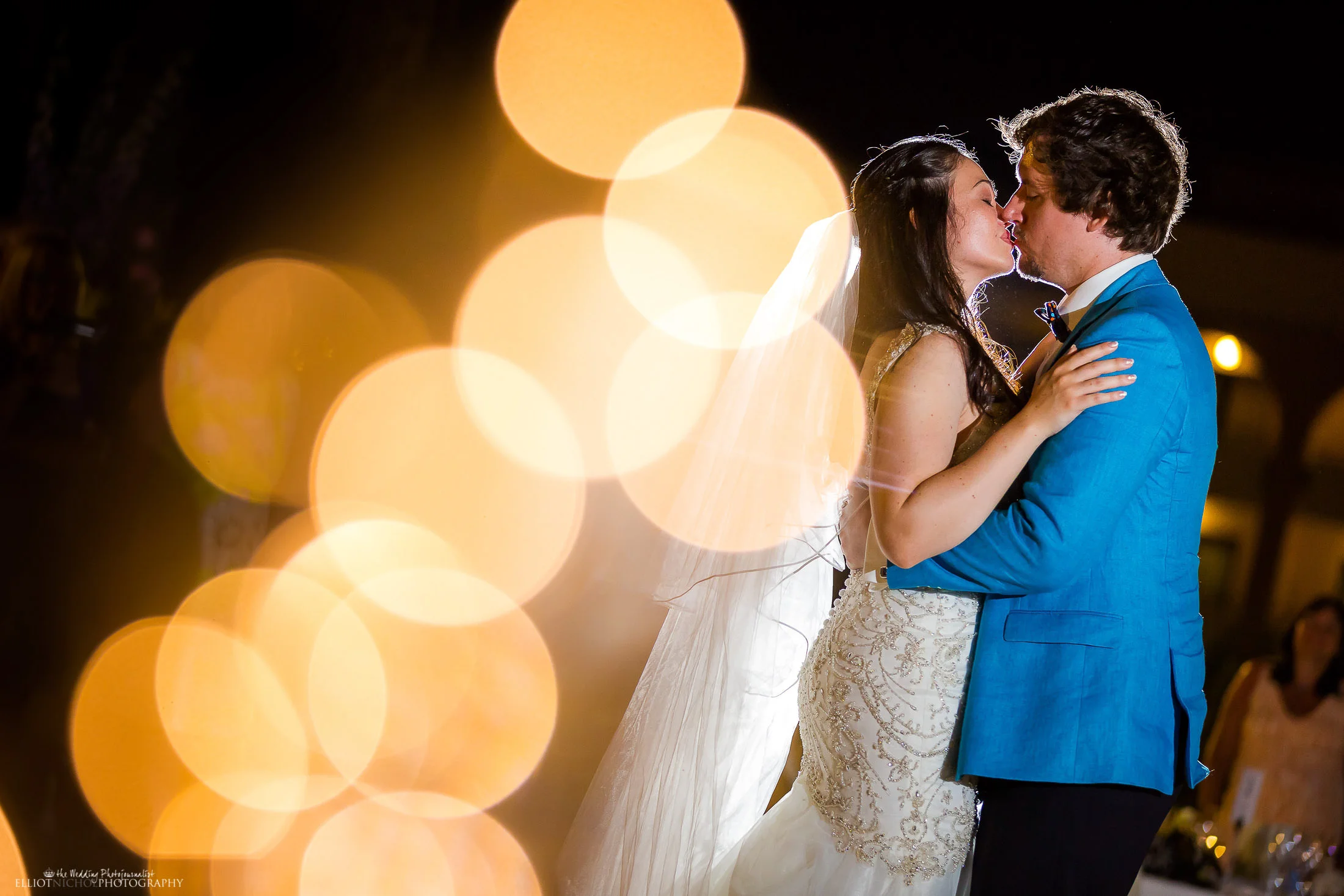 Bride and groom - the kiss. Photo by Elliot Nichol Photography.