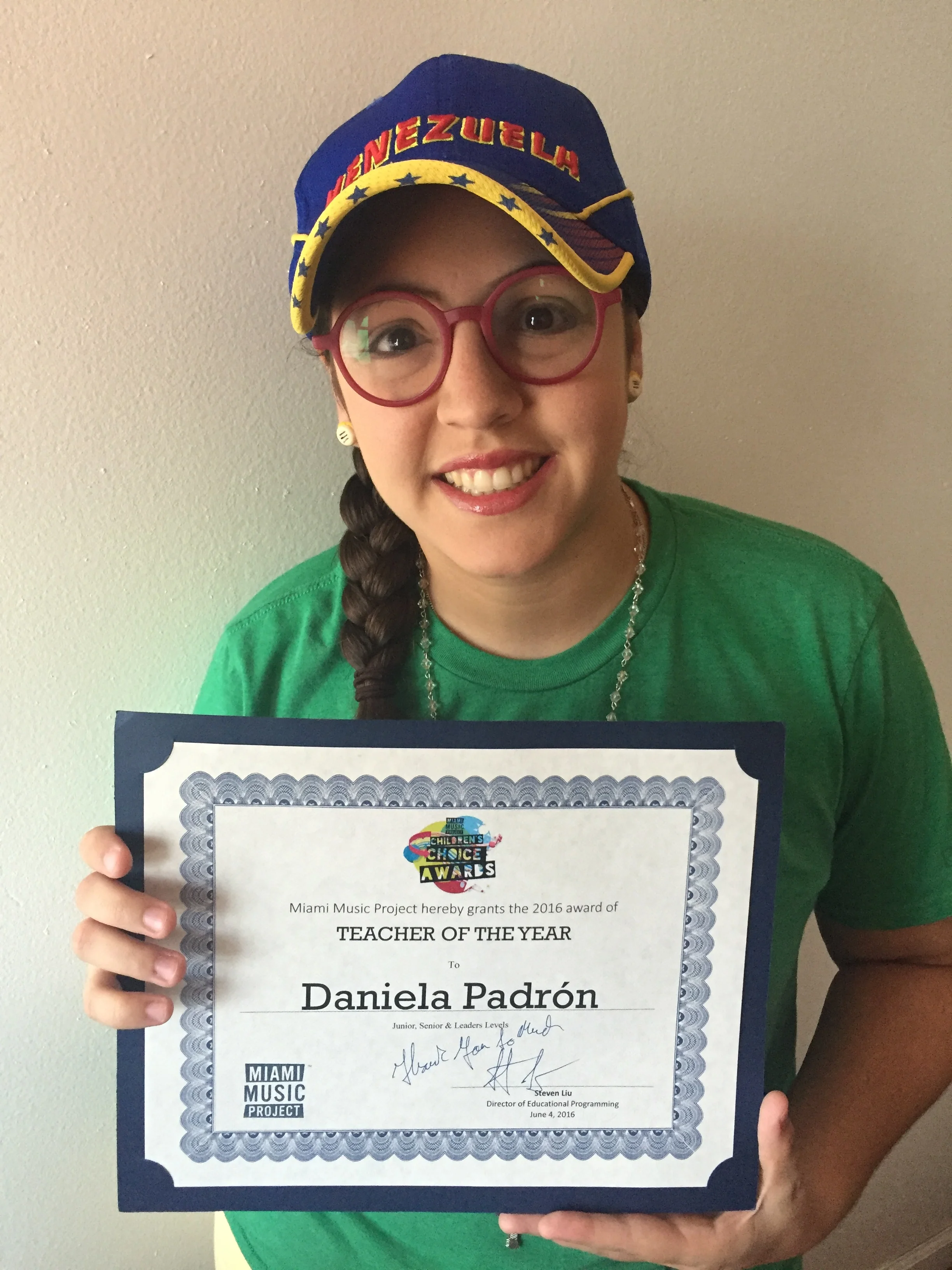 Daniela was awarded by the Miami Music Project as "Teacher of the Year" for the second year in a row.