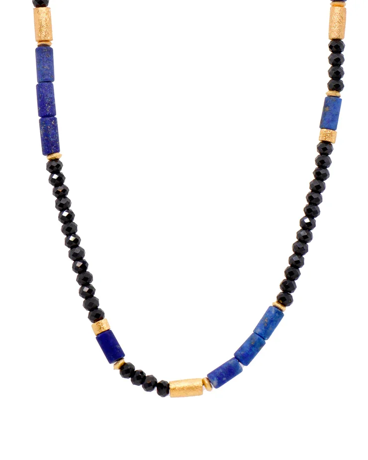3mm Lapis Lazuli and Black Spinel 24kt Vermeil Bead Strand