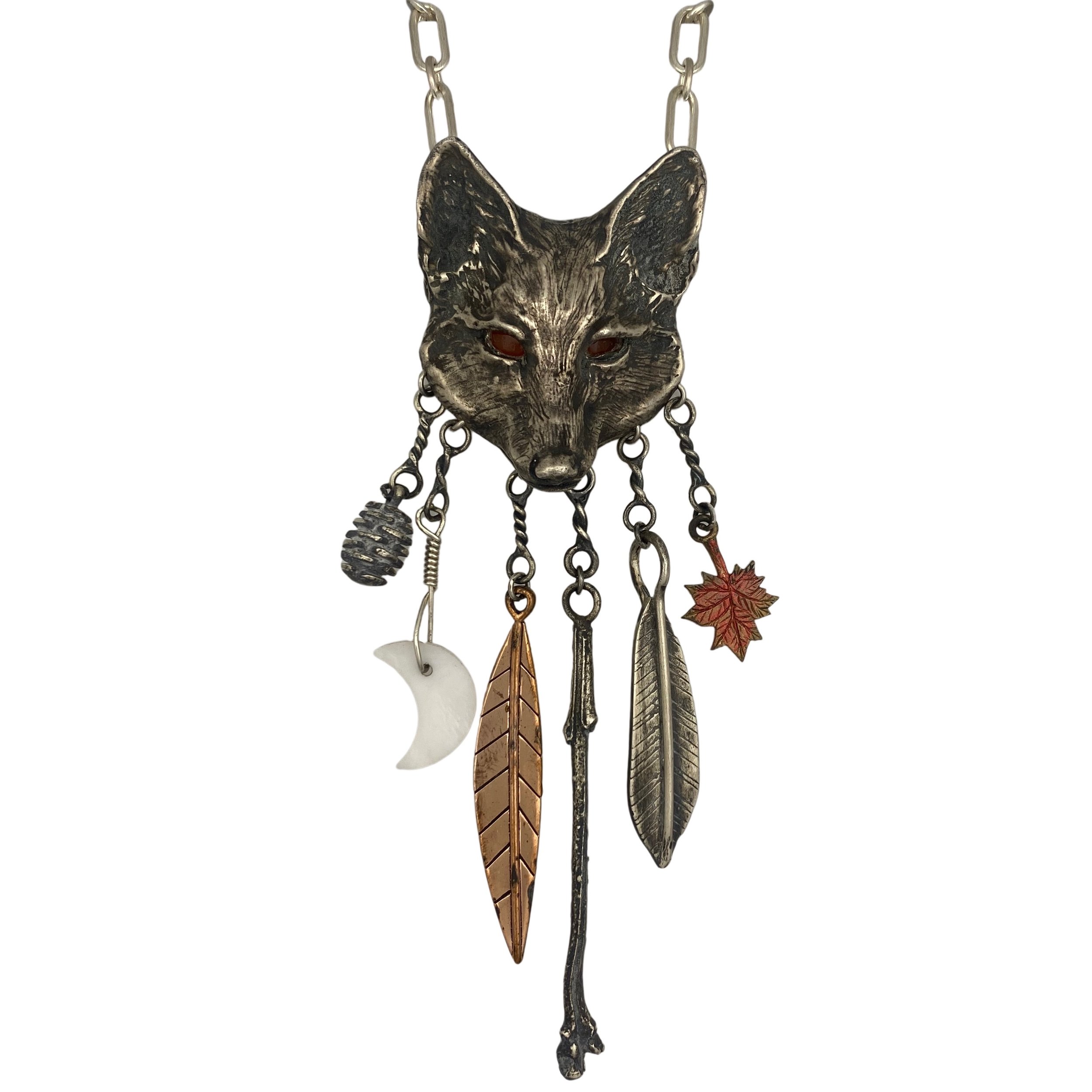 Brooke Stone Sterling Silver Fox and Totems Necklace