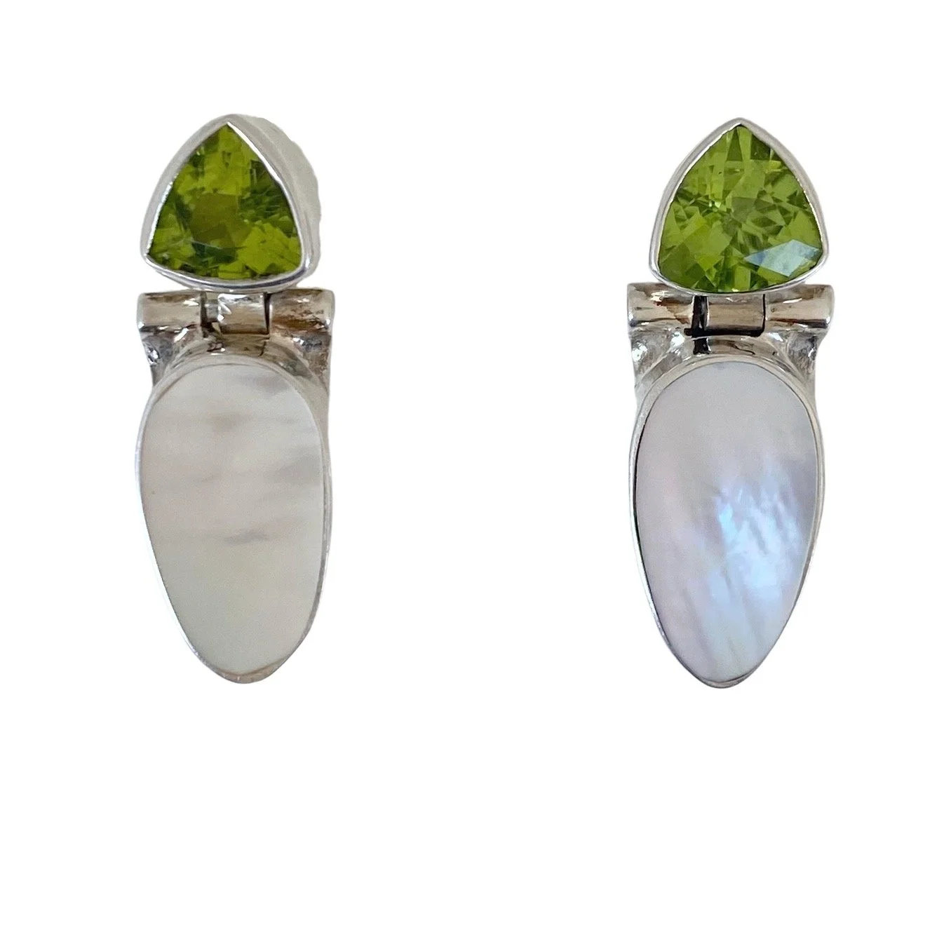 Antoinette Cleoni .925 Mother of Pearl and Peridot Post Earrings