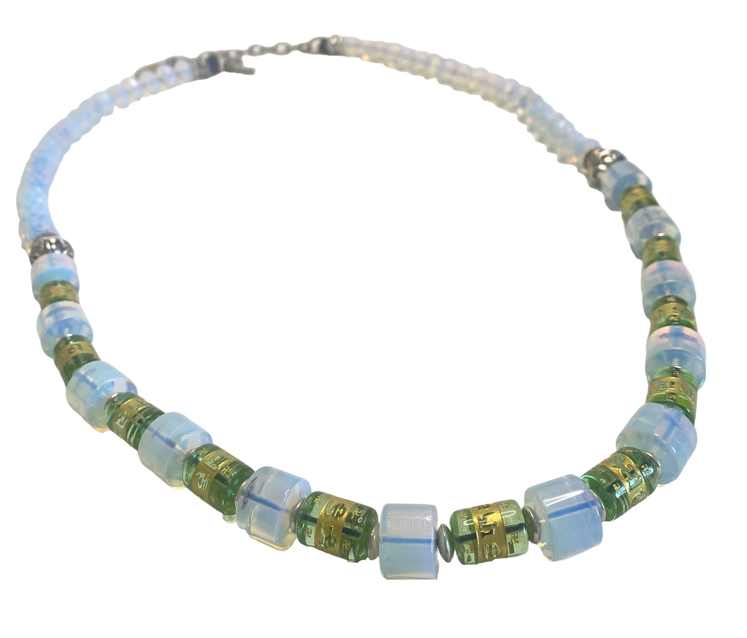 Masha Archer Opalite & Embossed Lime Glass Rope Necklace