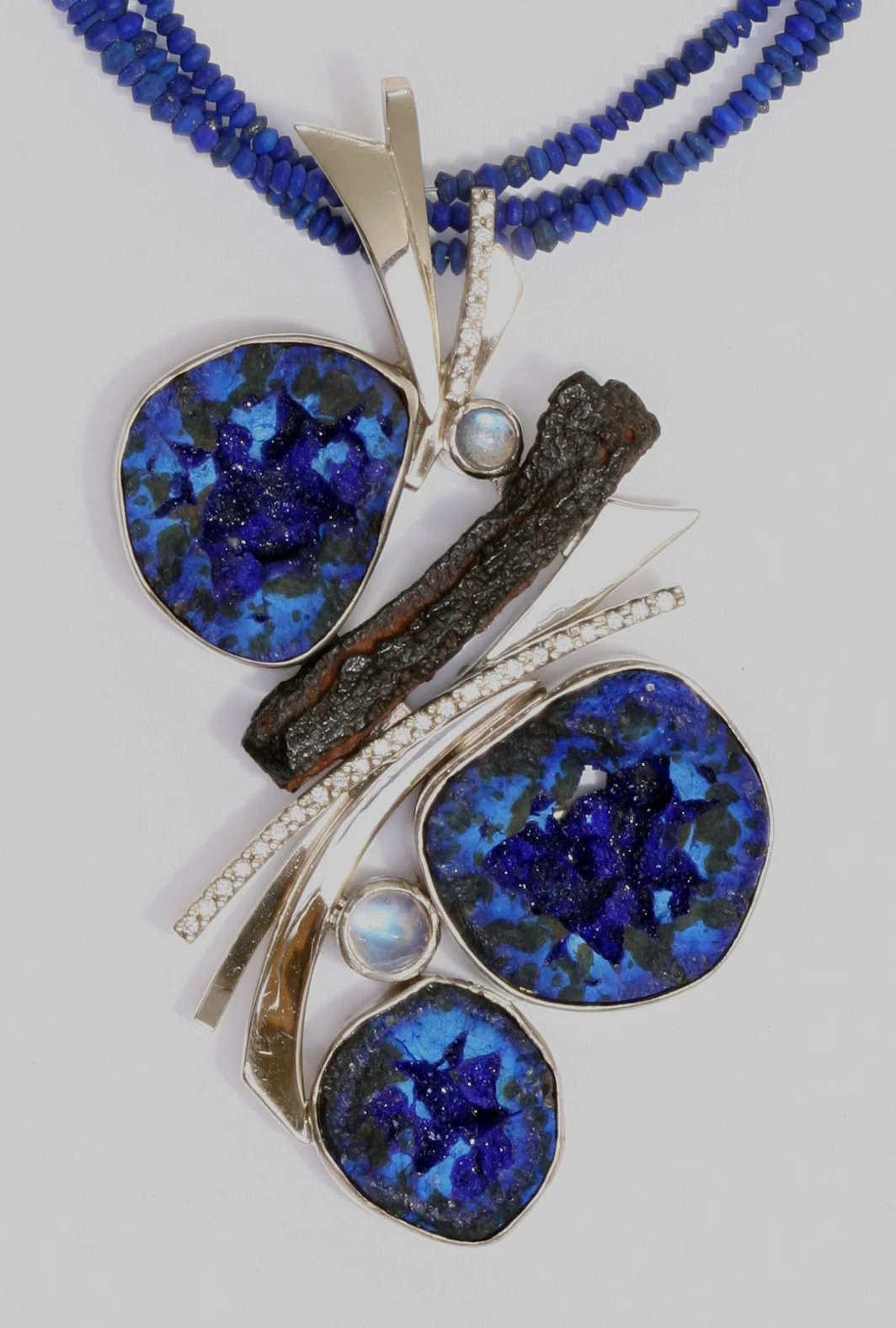 14k Blueberries, Moonstone, Diamond and Lava Pendant