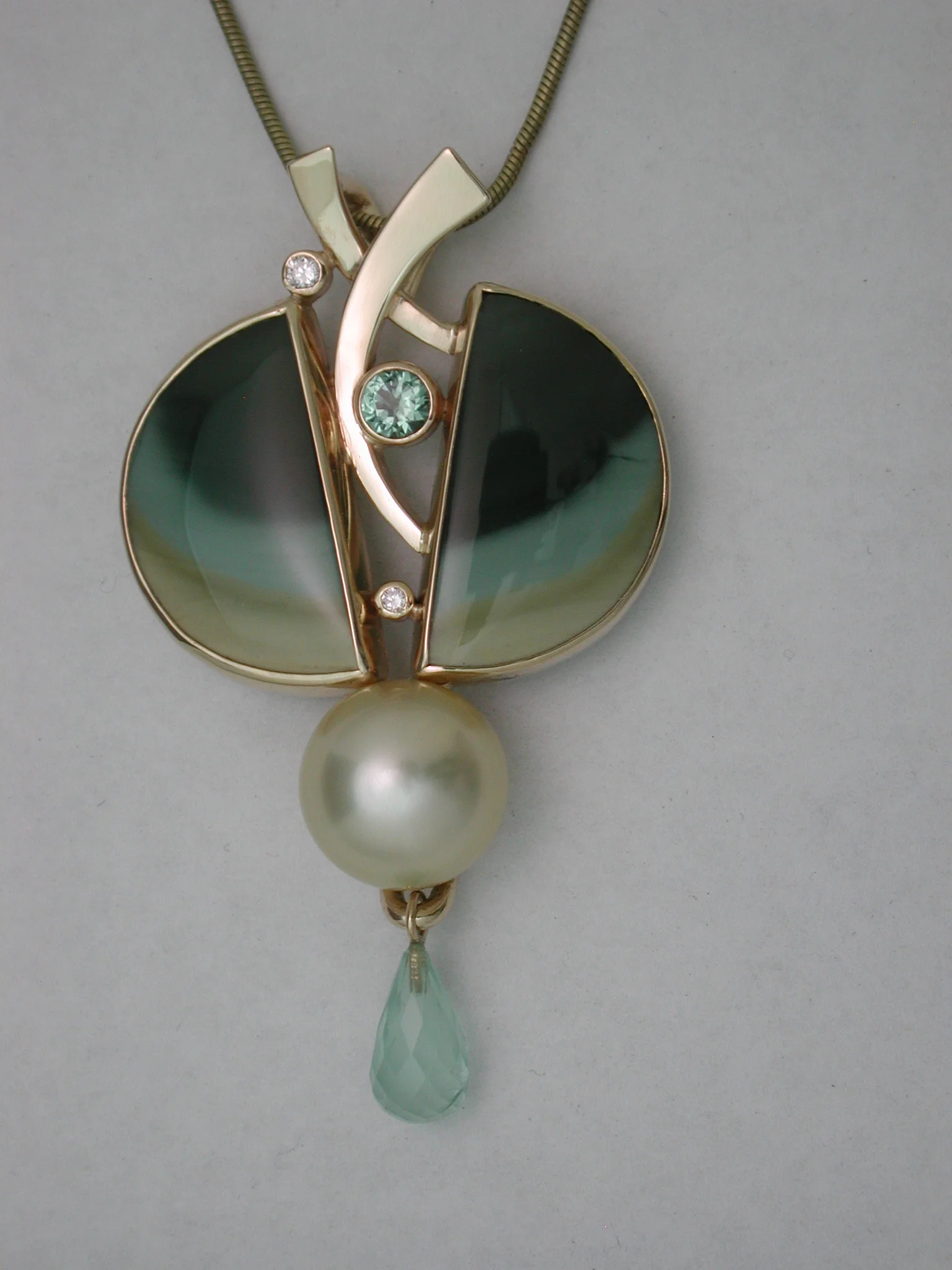 14k Jasper and Pearl Pendant