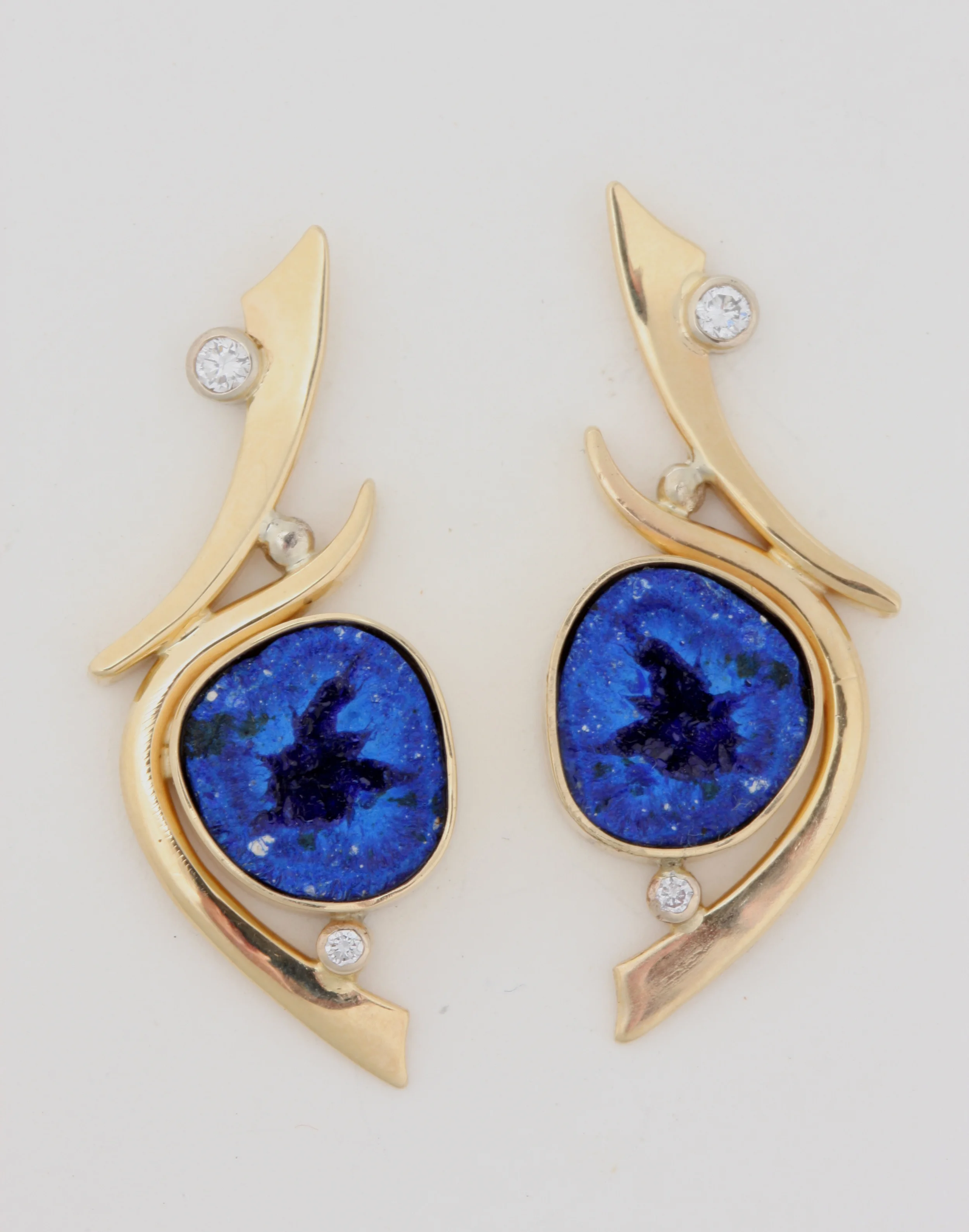14k Blueberry Azurite and Diamond Earrings