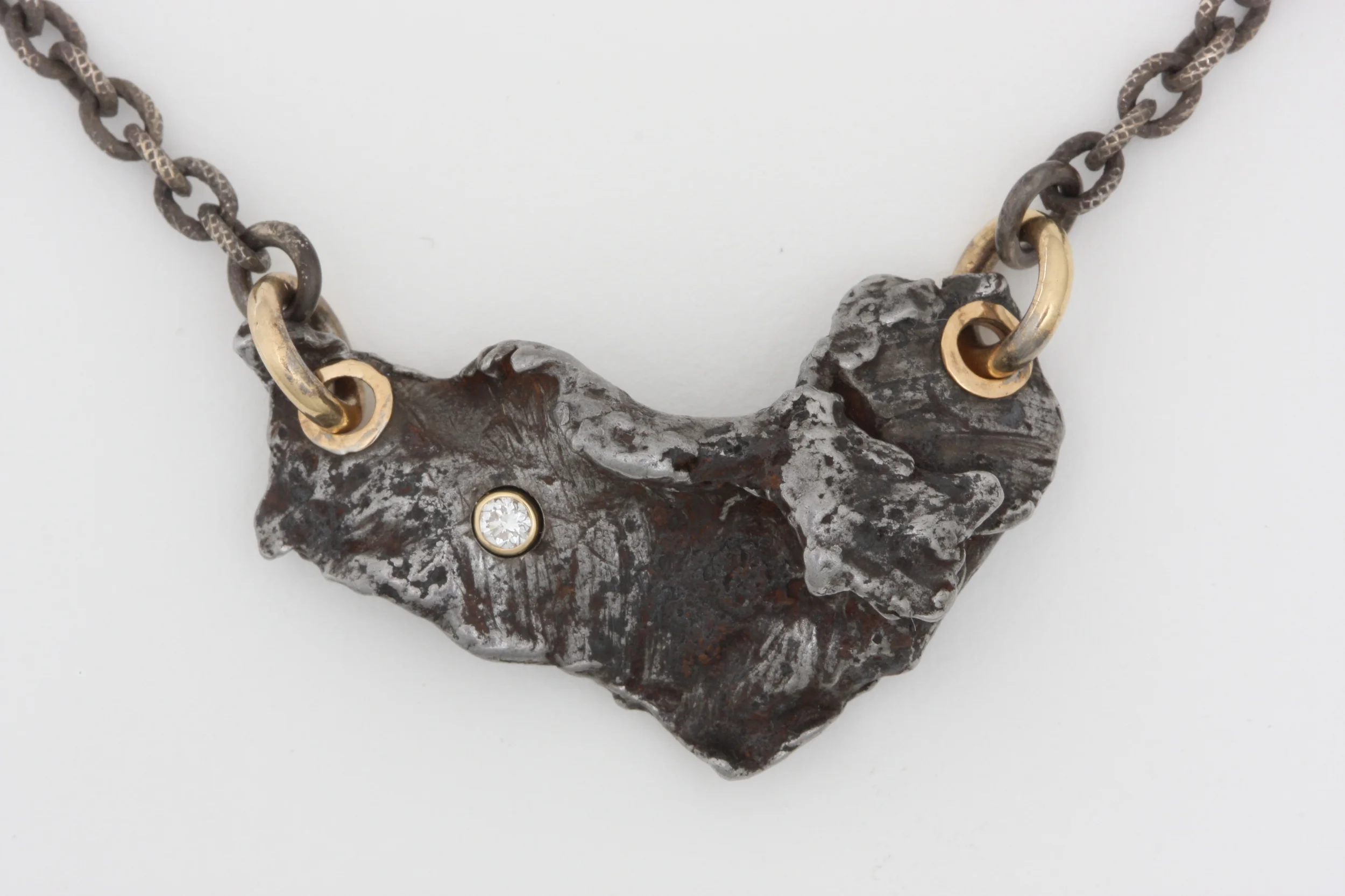 14k Meteorite and Diamond Necklace