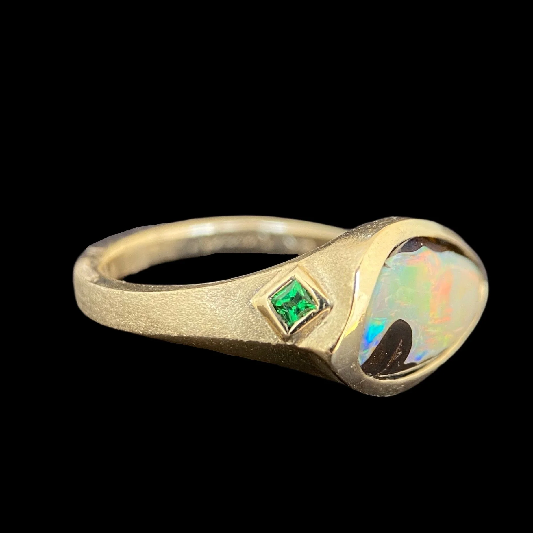 Deborah Spencer 14k Yowah Opal and Tsavorite Garnet Ring