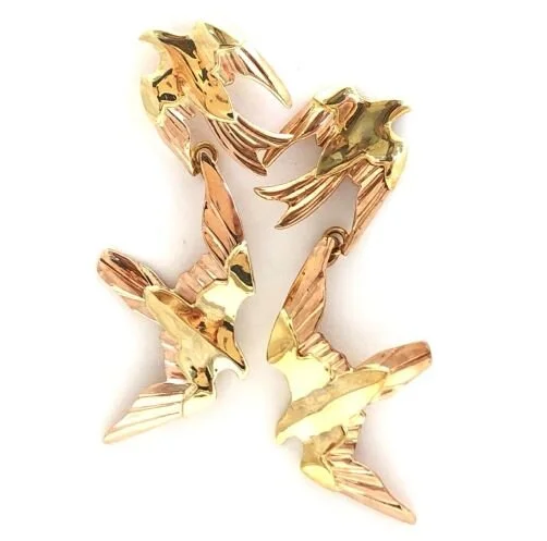 14k Birds In Flight Rose Earrings